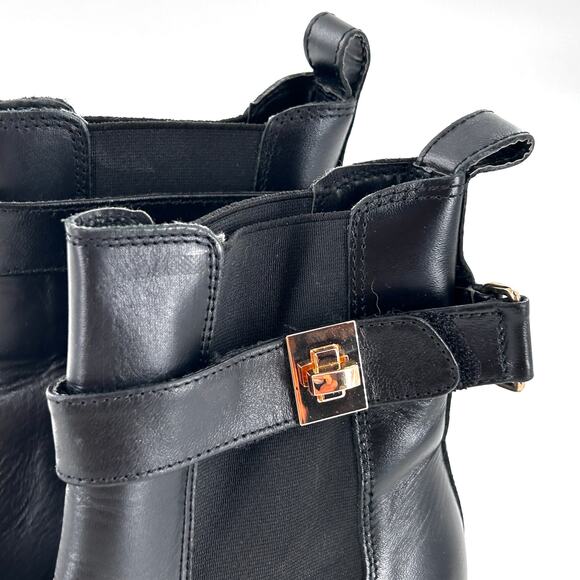 Steve Madden Gates Boots 8.5 Black NWOT Leather Buckle Chelsea Booties Lug - Picture 7 of 10